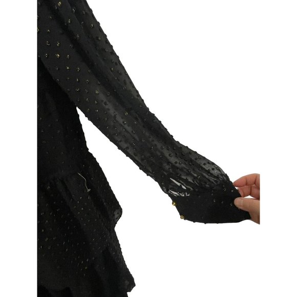 JULIA JORDAN Women's Metallic Fil Coupe Long Sleeve Chiffon Black Dress - Picture 11 of 16
